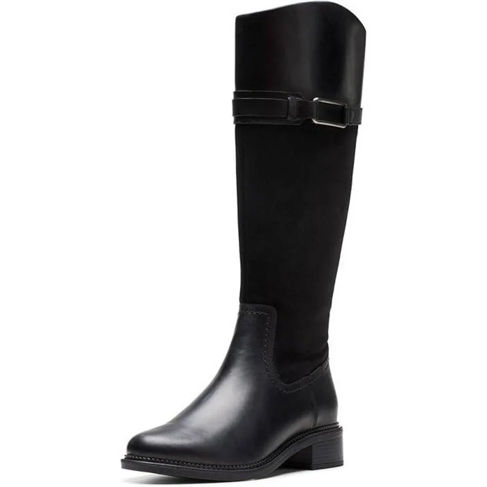 Clarks Womens‎ Black Leather Suede Tall Knee High Riding Boots Size 7.5 NEW
